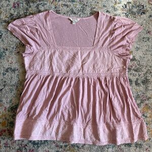 Women's Lucky Brand Pink Embroidered Lace Top